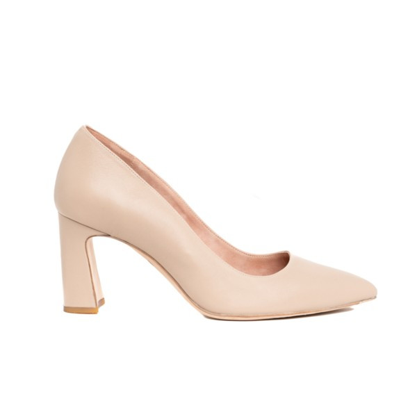 Bossy Beige Leather Block Heel Pump | ALLY Shoes