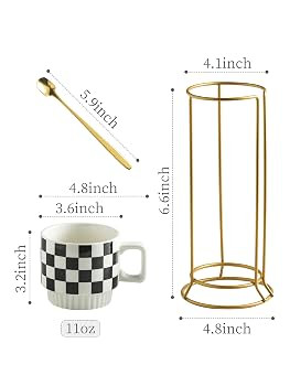 Stackable Coffee Mug Set of 4 with Rack 11 oz Tea Cup Set with Little Spoon for Coffee Tea Cocoa ... | Amazon (US)