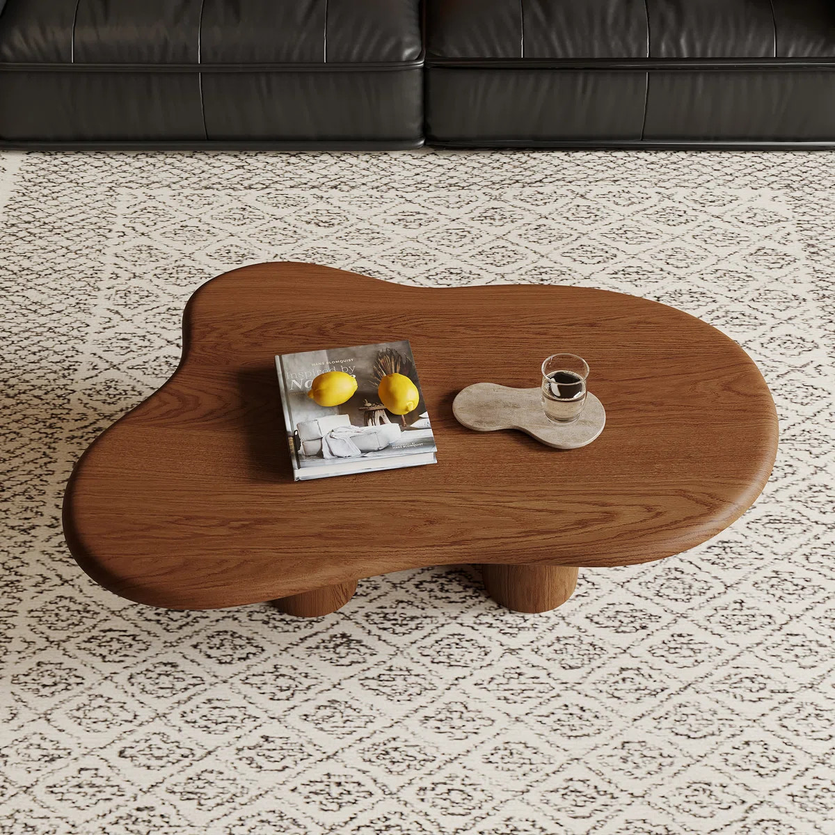 Mid - Century Modern Irregular Wooden Coffee Table, 47.3" Large Organic Shaped Oak Center Table f... | Wayfair North America