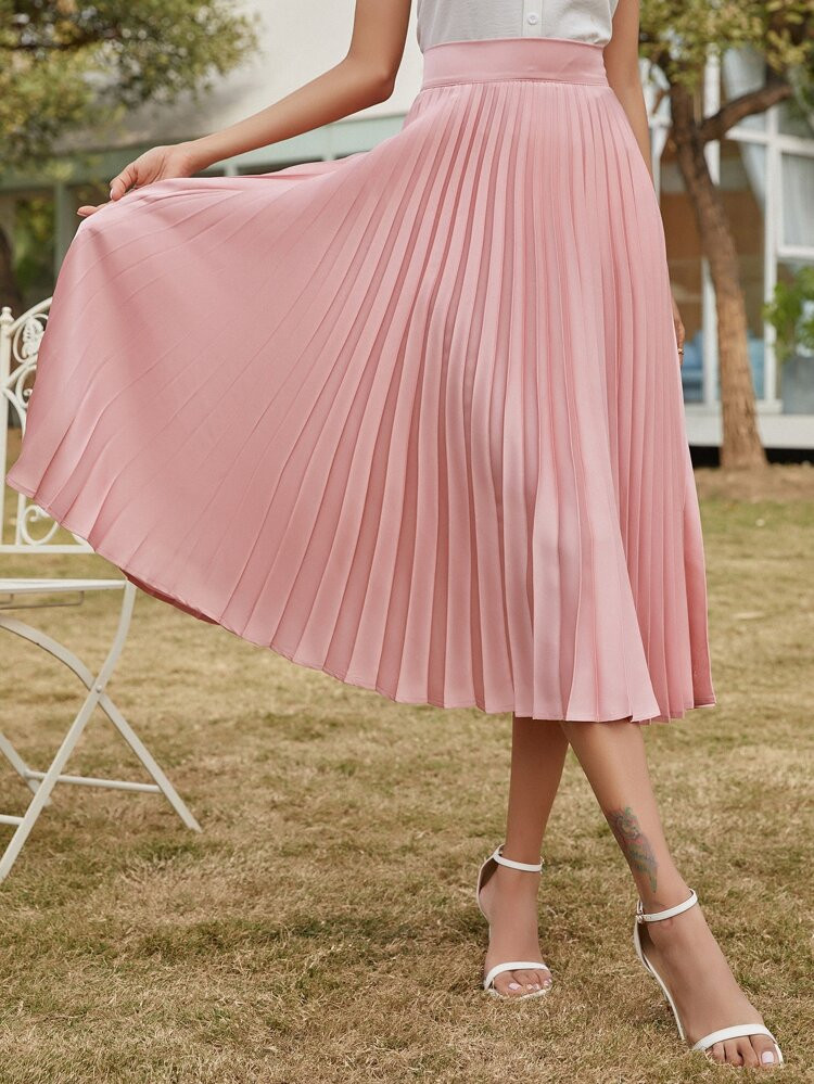 Solid High Waist Pleated Skirt | SHEIN