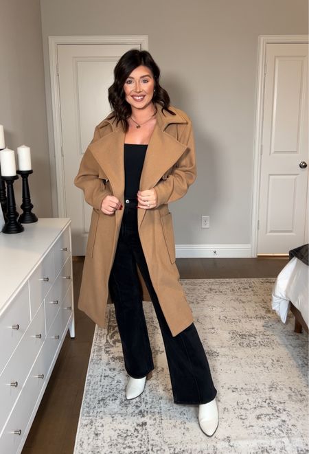 Abercrombie Outfit Inspo - this coat is one of my favorites and is such a good deal on their cyber sale. I’m wearing a medium in the coat and bodysuit and 29R in jeans  

#LTKstyletip #LTKsalealert #LTKCyberweek