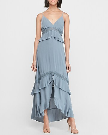 Lace Pieced Tiered Hi-lo Maxi Dress | Express