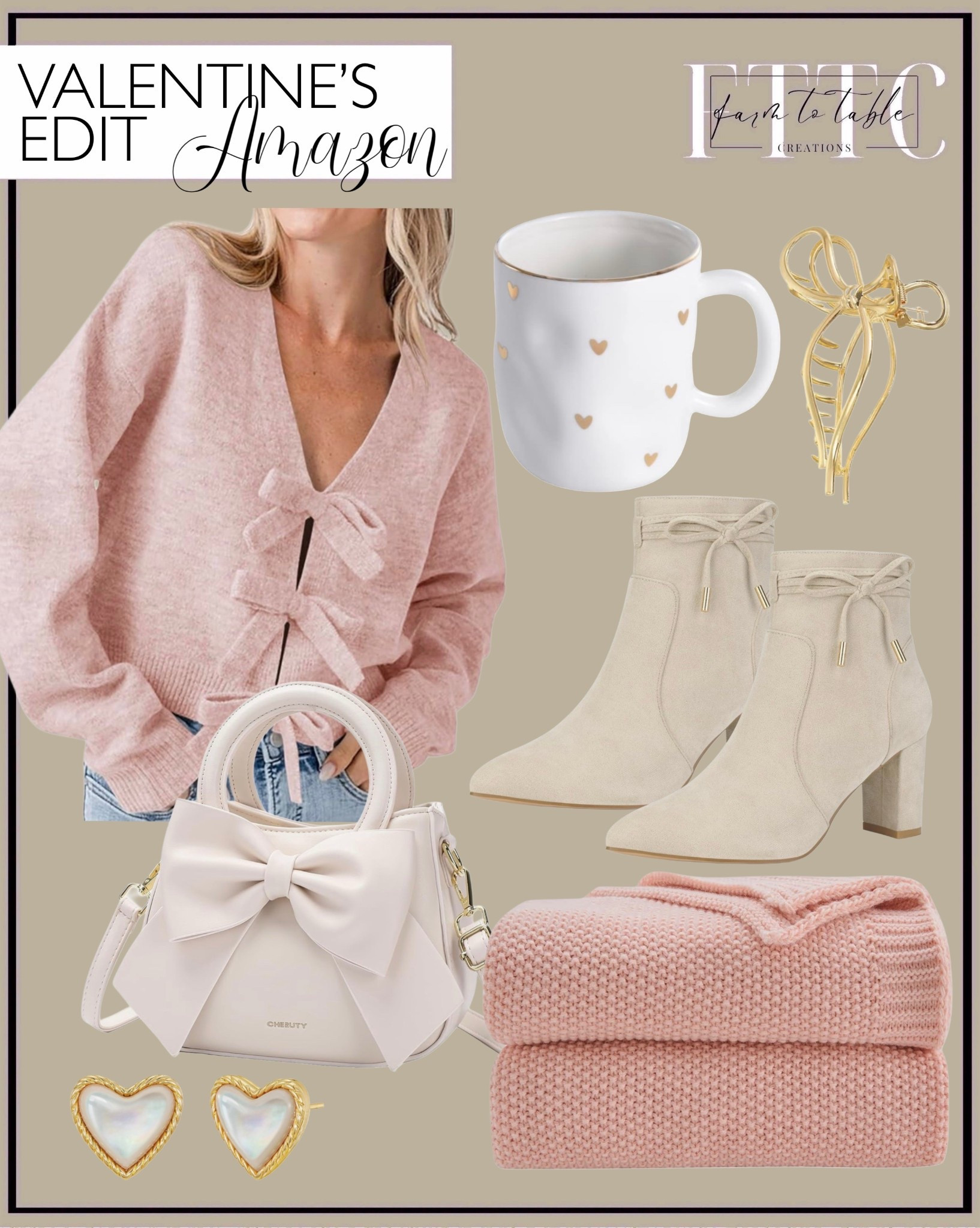 Valentine’s Amazon Outfit & Cozy Finds
Follow @farmtotablecreations on Instagram for daily home styling ideas and curated finds.

Soft blush tones, feminine details, and cozy textures make this Valentine’s edit feel sweet but still elevated. From the bow-detail cardigan and neutral ankle boots to the heart accents and cozy knit throw, these are pieces you can mix into everyday outfits or style throughout the season without feeling overly themed. Everything here is easy to wear, easy to gift, and perfect for adding a subtle Valentine’s touch.

#amazonfashion #valentinesedit #neutralstyle #cozyfinds #winterstyle #everydayfashion #ootd #ootn

#LTKBeauty #LTKWorkwear #LTKootd