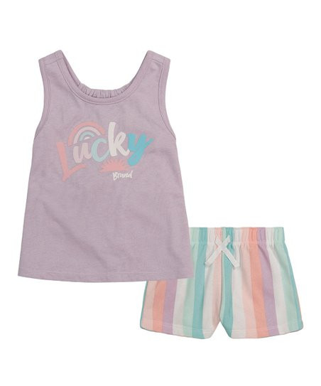 Lucky Brand Lavender 'Lucky Brand' Tank & Multicolor Stripe Shorts - Infant & Toddler | Zulily