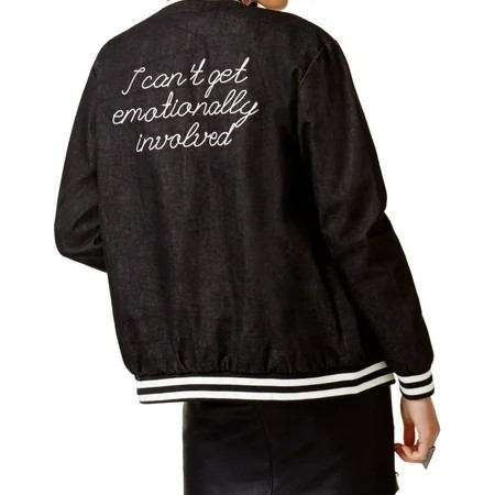 MinkPink Womens Denim Bomber Jacket Black Small | Walmart (US)