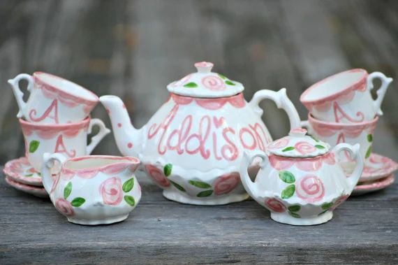 Tea set Personalized for Little girls //  child's sized Tea Set, Handpainted, Custom, Personalize... | Etsy (US)