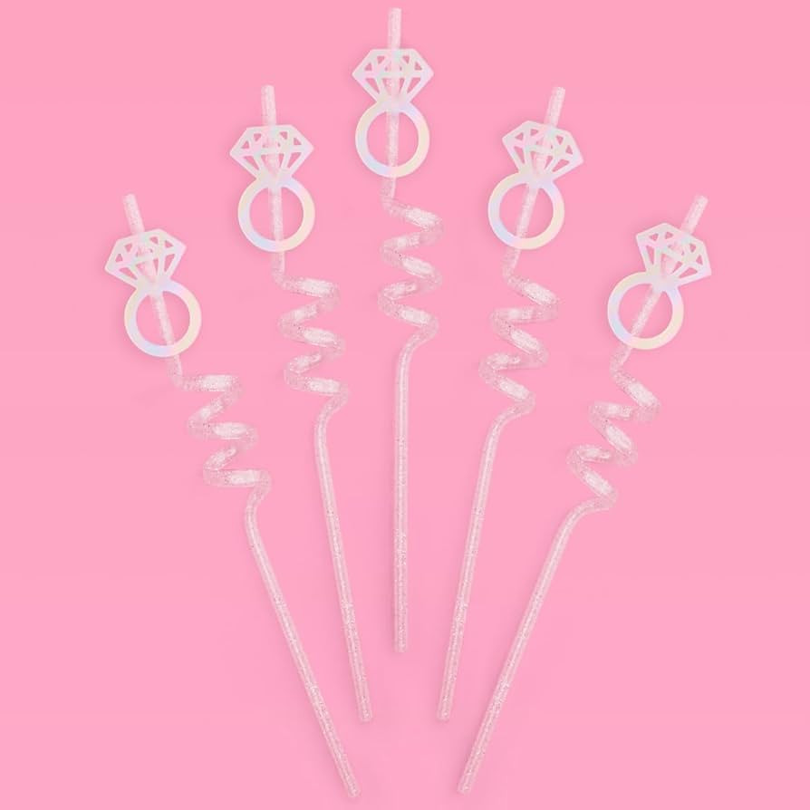 xo, Fetti Bachelorette Decorations Reusable Ring Straw Set - 16 pc | Iridescent Engagement Decora... | Amazon (US)
