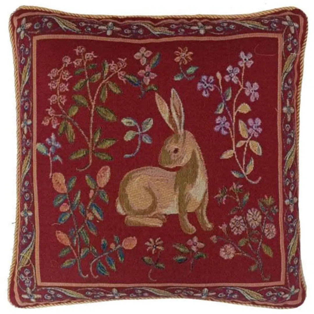 Red Floral Rabbit Tapestry Cushion Cover: Vintage Woven Pillow Case - Etsy Australia | Etsy (US)