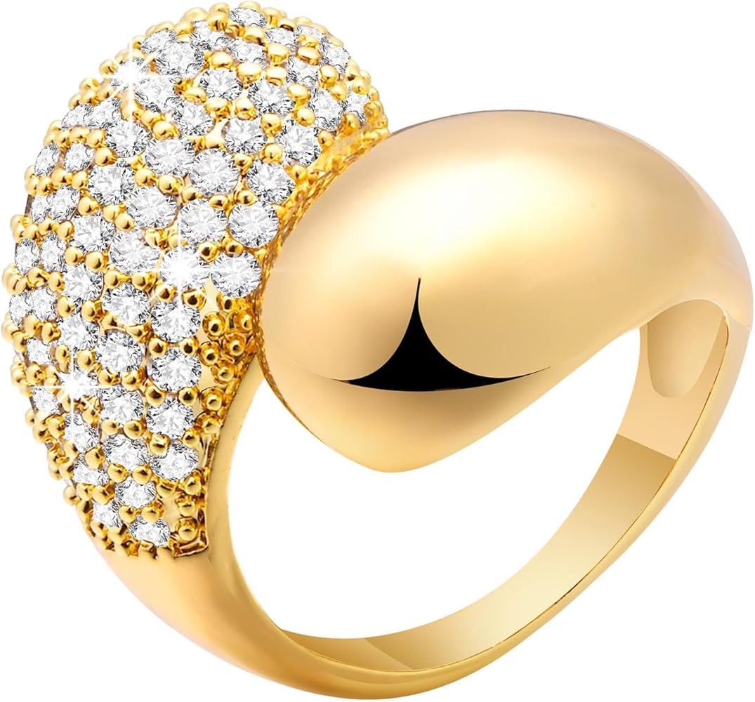 Chunky Gold Rings for Women - 14K Gold Plated Open Twist Stackable Ring Band,Crossover Statement ... | Amazon (US)