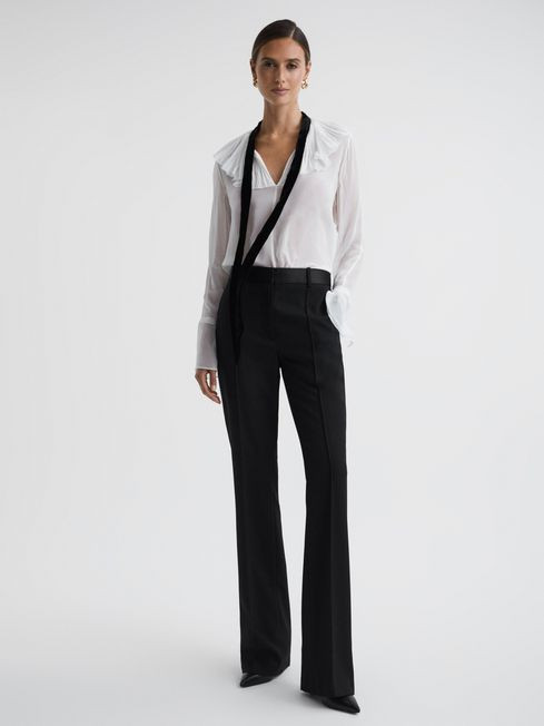 Reiss Black Alia Flared Satin Waistband Suit Trousers | Reiss US