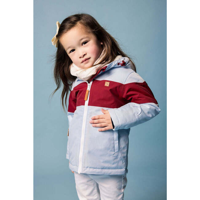 Winter Coat, Cloud Blue with Red Rugby Stripe | Maisonette