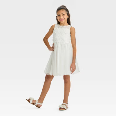 Girls' Sleeveless Lace Floral Dress - Cat & Jack™ Off-White | Target