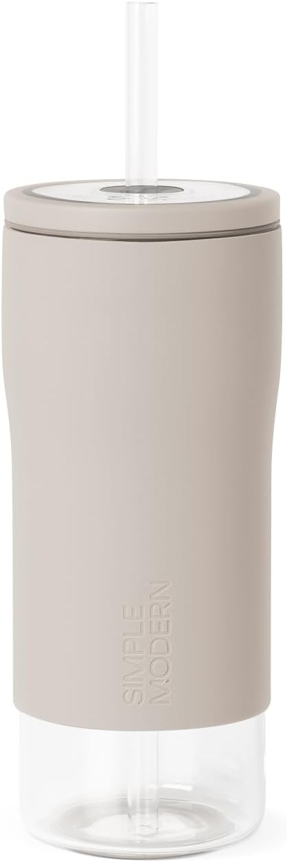 Simple Modern Glass Iced Coffee Cup with Straw Lid | 20oz | Beige | Amazon (US)