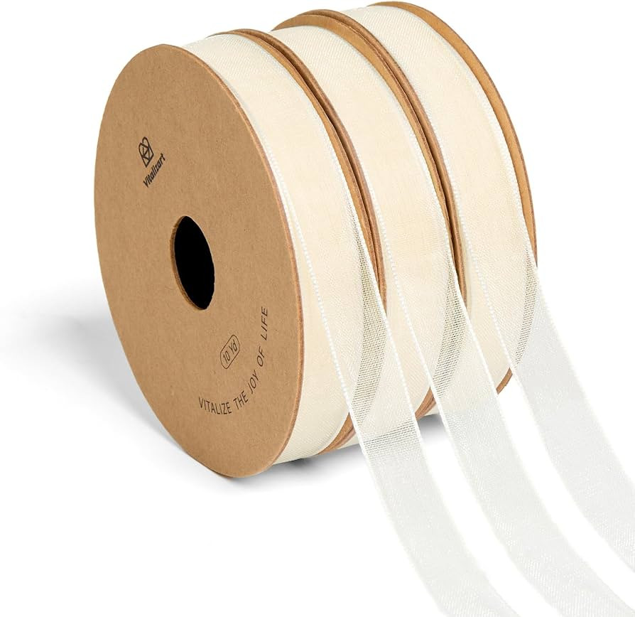 Vitalizart 3/8" x 30Yd Organza Ribbon Cream White Sheer Ribbons Set 10 Yd x 3 Rolls Ivory Handmad... | Amazon (US)