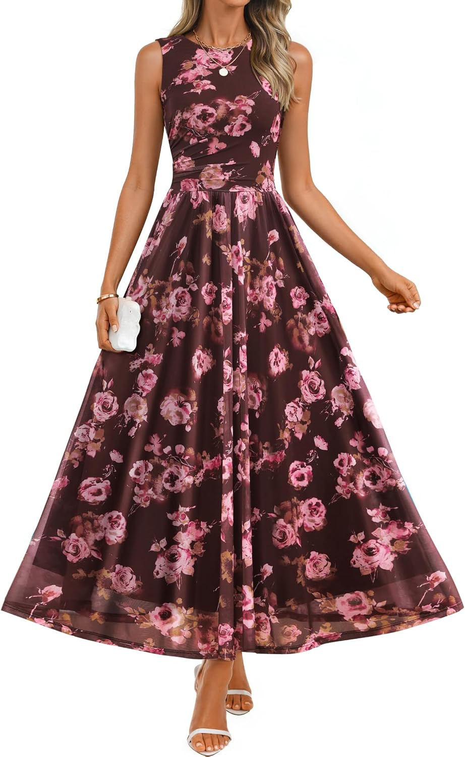 ZESICA Women's Summer Sleeveless Floral Wedding Guest Maxi Dress | Amazon (US)