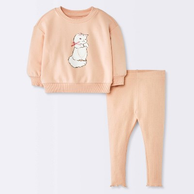 Baby Girls' Kitten Sweatshirt and Leggings Set - Cloud Island™ Pink 12M | Target
