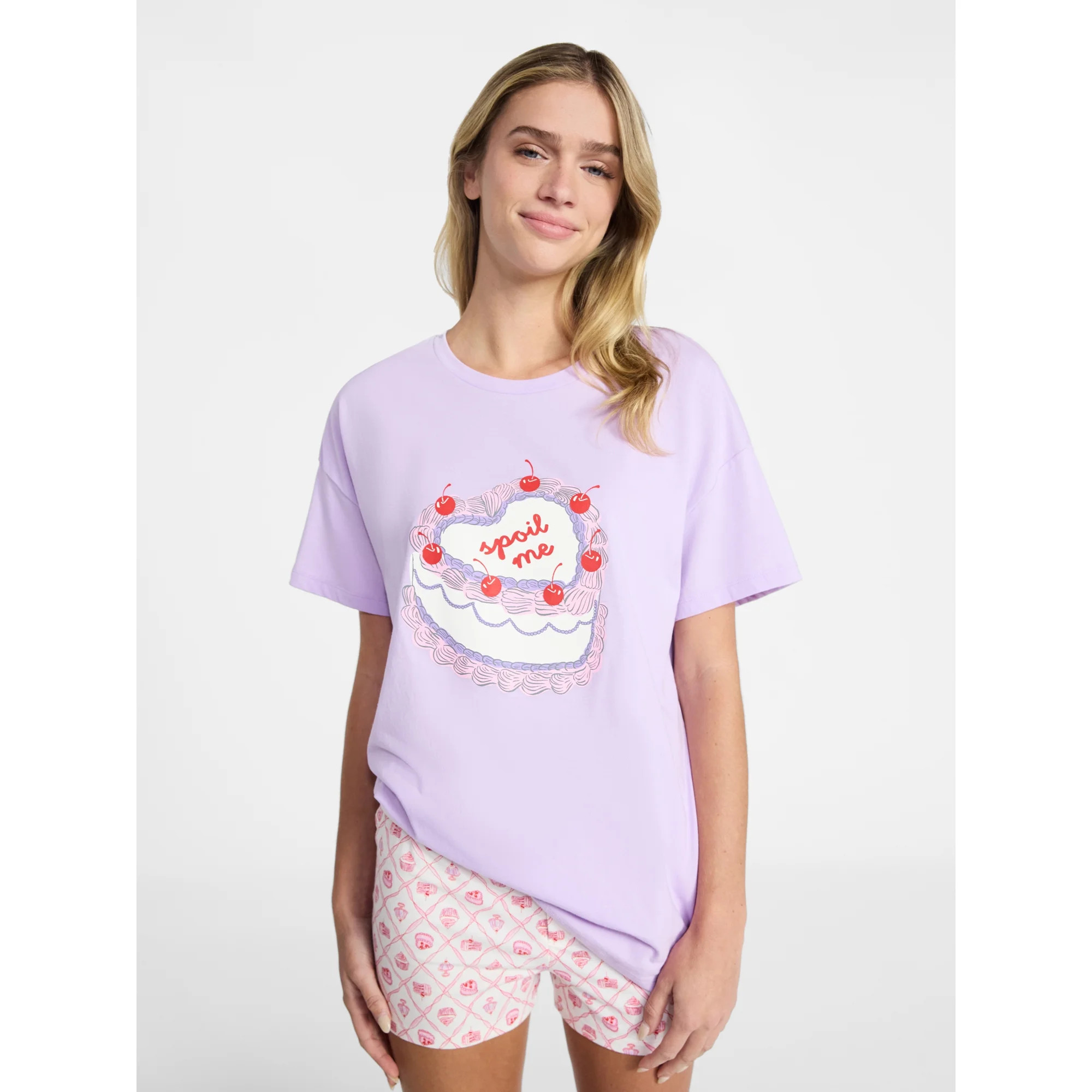 No Boundaries Sleep Graphic Tee and Boxer Shorts Set, 2-Piece, Women’s XXS-3X | Walmart (US)