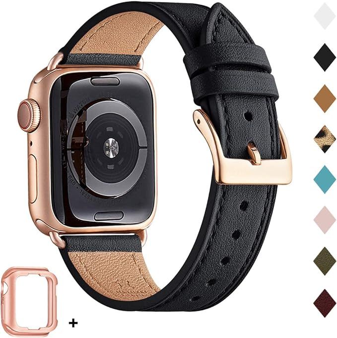 Bestig Band Compatible for Apple Watch 38mm 40mm 42mm 44mm, Genuine Leather Replacement Strap for... | Amazon (US)