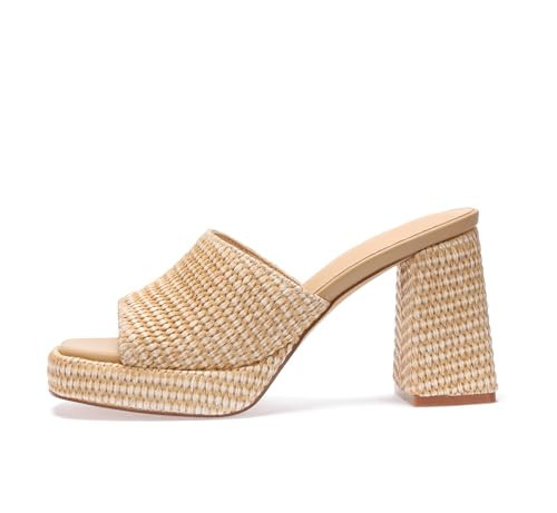 Monrovia Raffia Platform Sandals for Women, Summer Woven Wedge Nude Heels, Beachy Chunky High Heels, Open Toe Wicker Platform Sandals Natural Size 9 | Amazon (US)
