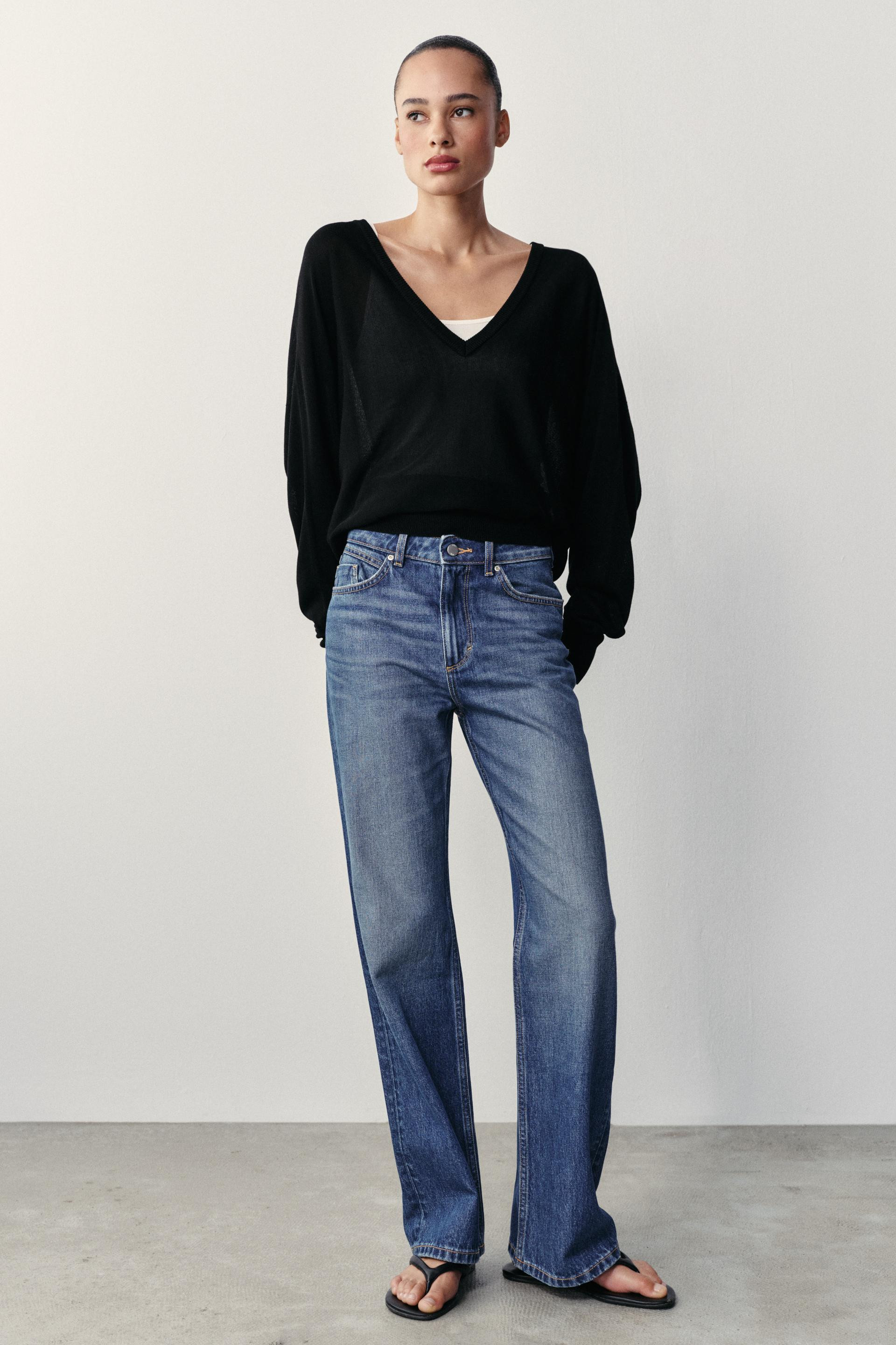 Zara - Z.03 Straight High-Waisted Long Length Jeans - Women - Mid-Blue - Women | Zara US