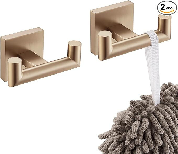 KOKOSIRI Robe Hooks Bath Towel Hooks Bathroom Hardware Double Coat Hooks Wall Mounted, 2 Pack Cha... | Amazon (US)