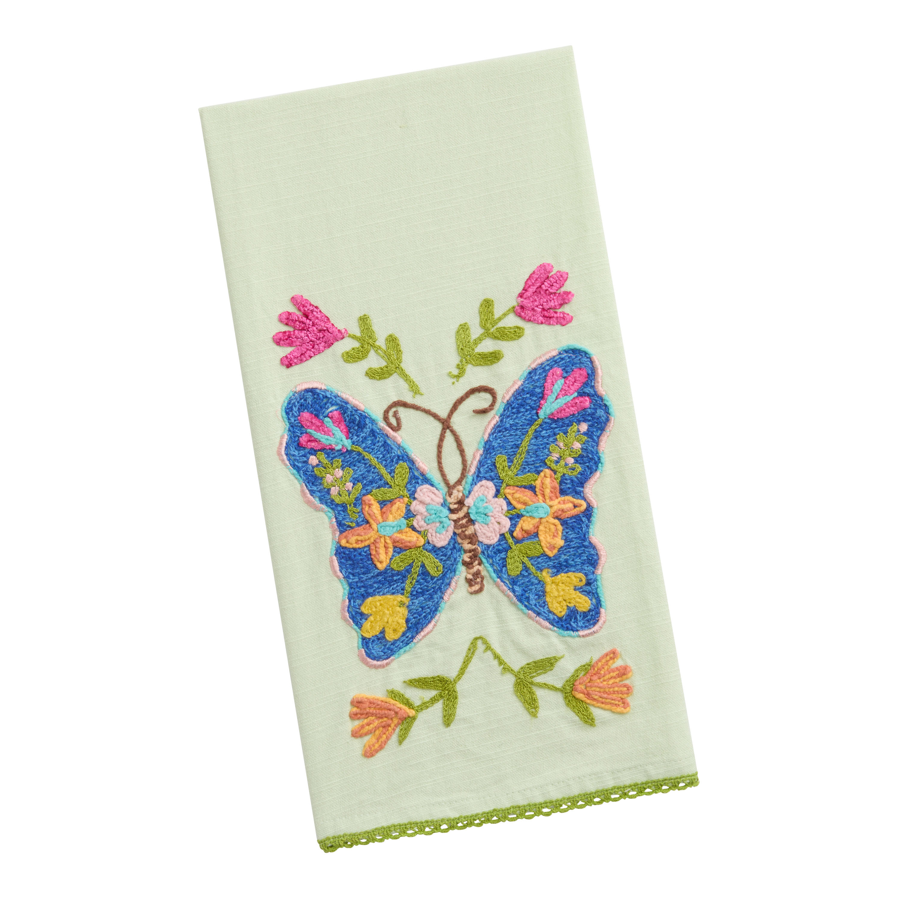 Multicolor Butterfly Floral Embroidered Kitchen Towel | World Market
