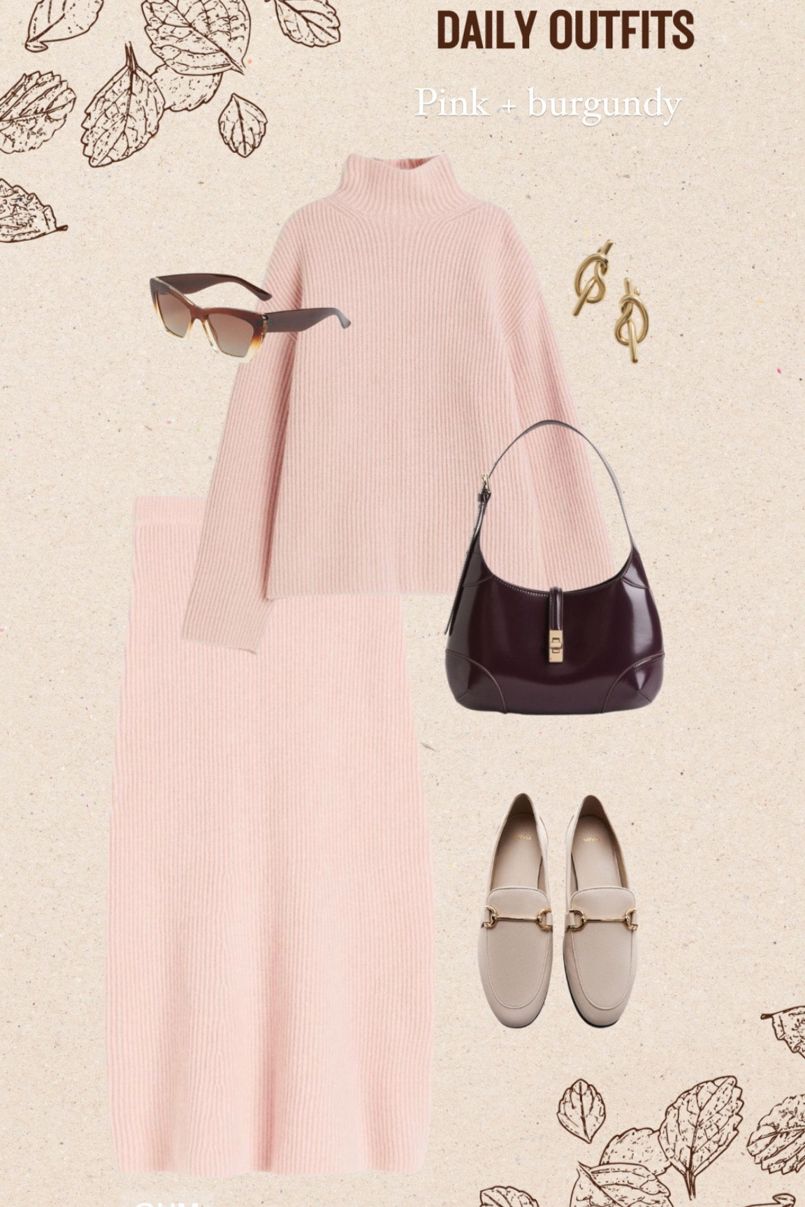 Pink coord and burgundy statement bag from H&m are the perfect match paired with muted mango loafers