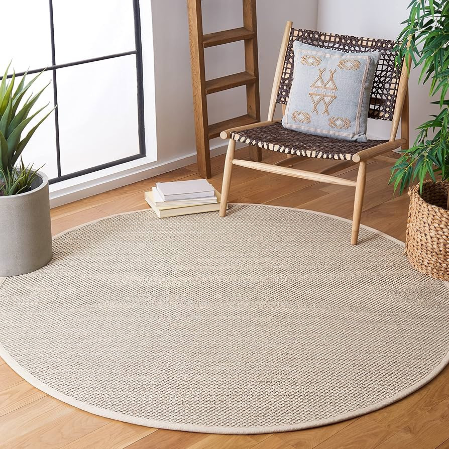 SAFAVIEH Area Rug 8' Round - Natural Fiber Collection - Marble & Beige, Sisal, Woven Design with ... | Amazon (US)