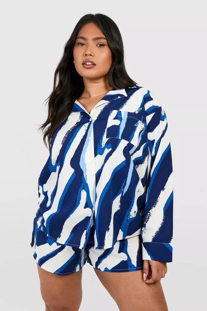 Plus Woven Zebra Print Long Sleeve Shirt & Short Co-ord | Boohoo.com (UK & IE)