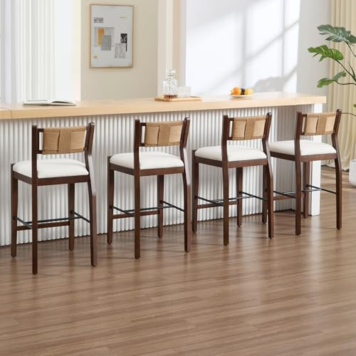 CIMOTA Rattan Counter Height Bar Stools Set of 4, 26" Boho Barstools with Woven Backs, Mid Centur... | Amazon (US)