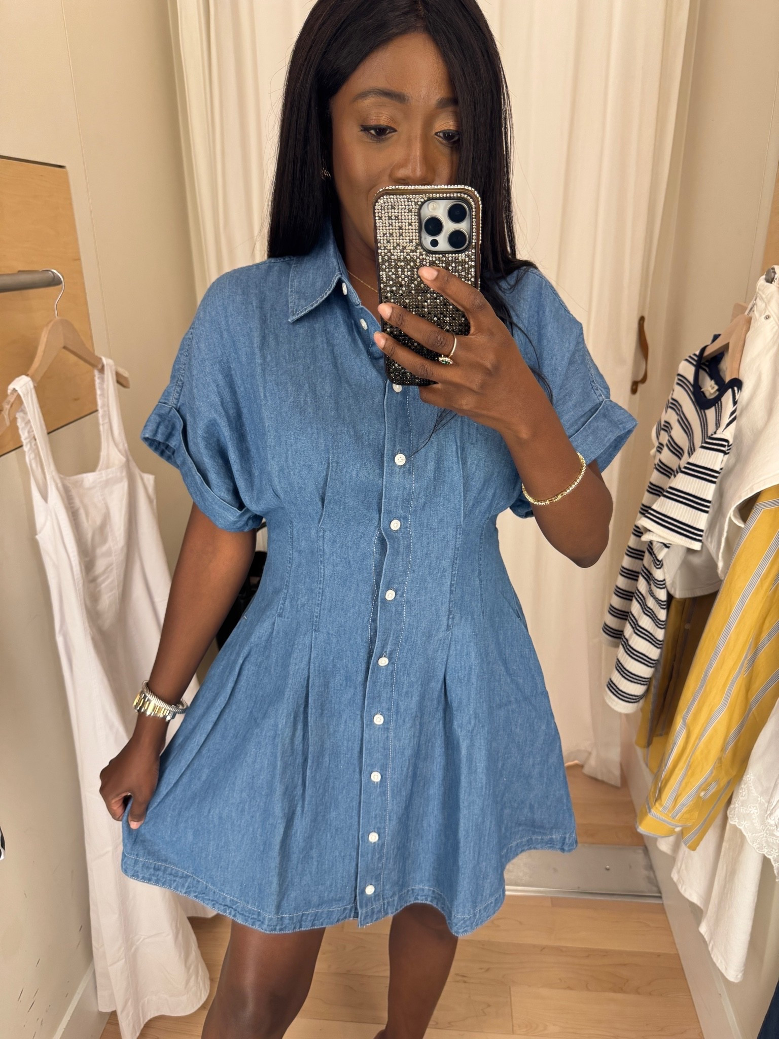 This denim dress is currently 25% off. True to size. Wearing a small (6). 

Summer Outfits, Summer Dress, Dresses, Sale Alert,

#LTKootd #LTKOver40 #LTKSaleAlert