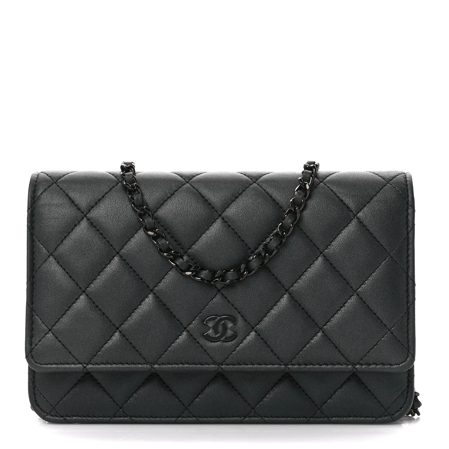 Lambskin Quilted Wallet On Chain WOC So Black | FASHIONPHILE (US)