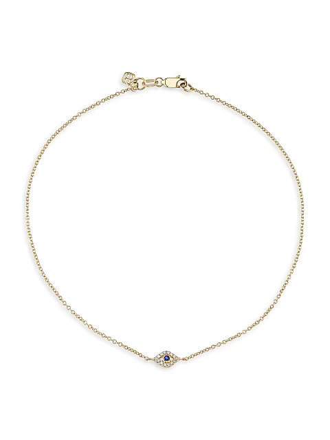 Small Bezel Evil Eye 14K Yellow Gold, Diamond & Sapphire Anklet | Saks Fifth Avenue