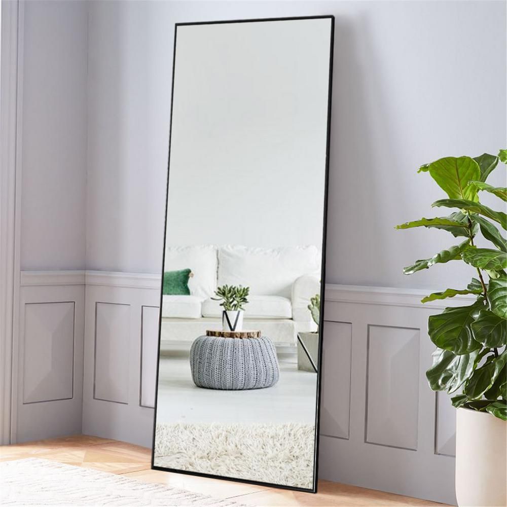 NeuType Black Aluminum Alloy Thin Frame Full Length Floor Mirror Standing Hanging or Leaning Agai... | The Home Depot