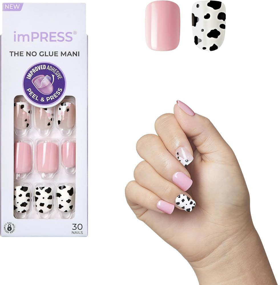 Kiss Impress No Glue Mani Press On Nails, Design, 'One Chance', Pink, Short Size, Squoval Shape, ... | Amazon (US)