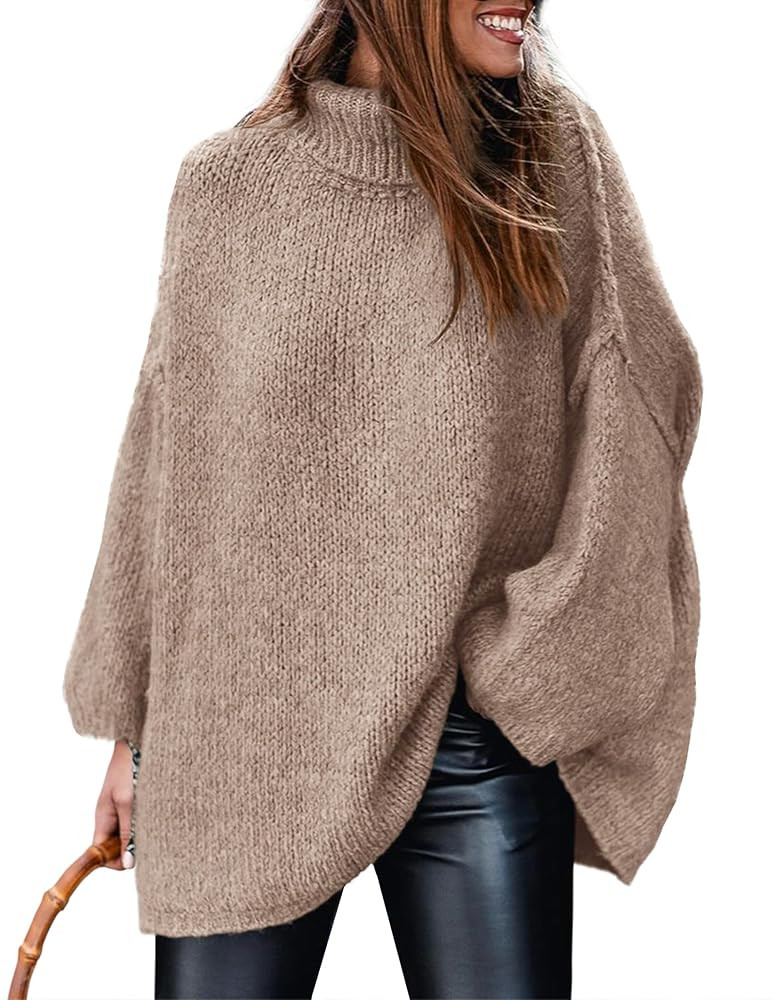 PRETTYGARDEN Women's 2025 Fall Turtleneck Oversized Sweaters Long Sleeve Chunky Knit Pullover Top... | Amazon (US)