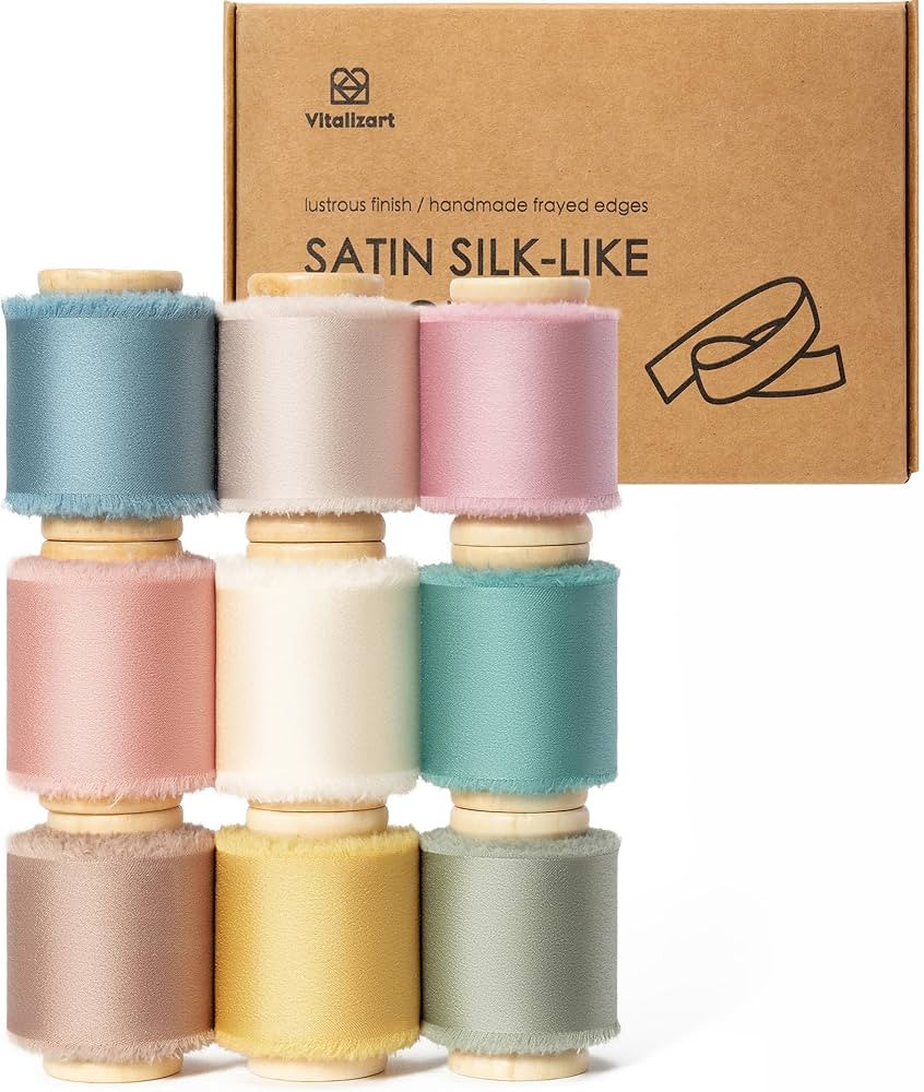 Vitalizart Silk Satin Ribbon 1-1/2 Inch x 45 Yard Wooden Spool Assorted Color Handmade Frayed Rib... | Amazon (US)
