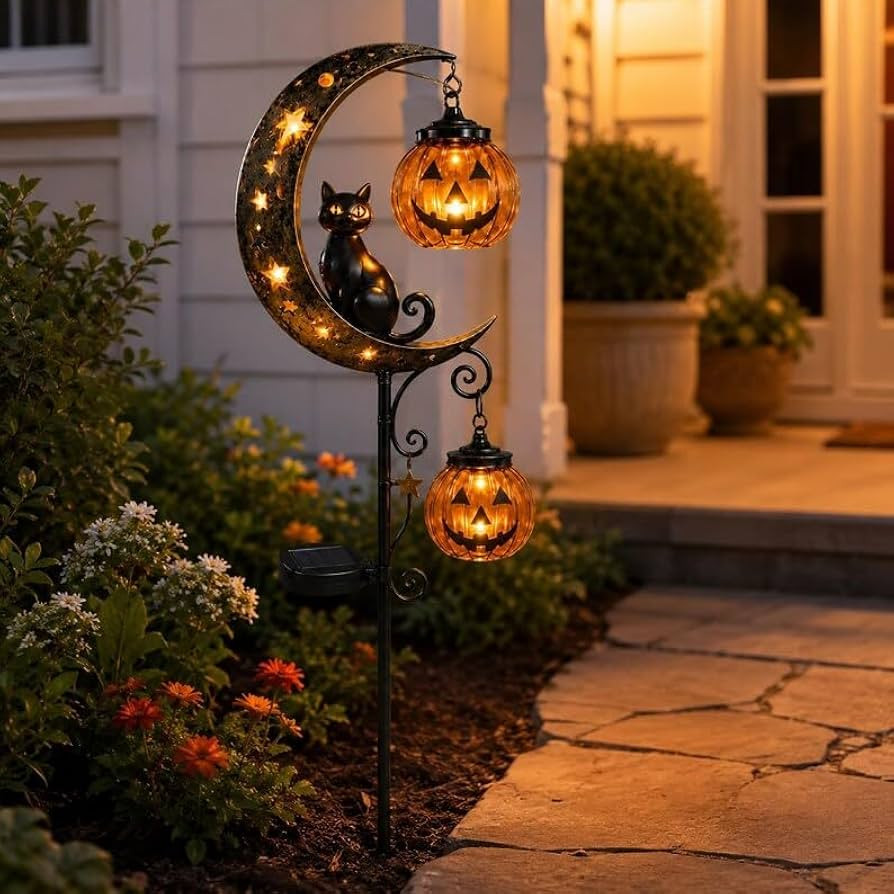 Solar Halloween Black Cat & Pumpkin Moon Garden Stake Light, Halloween Garden Decorations Outdoor... | Amazon (US)
