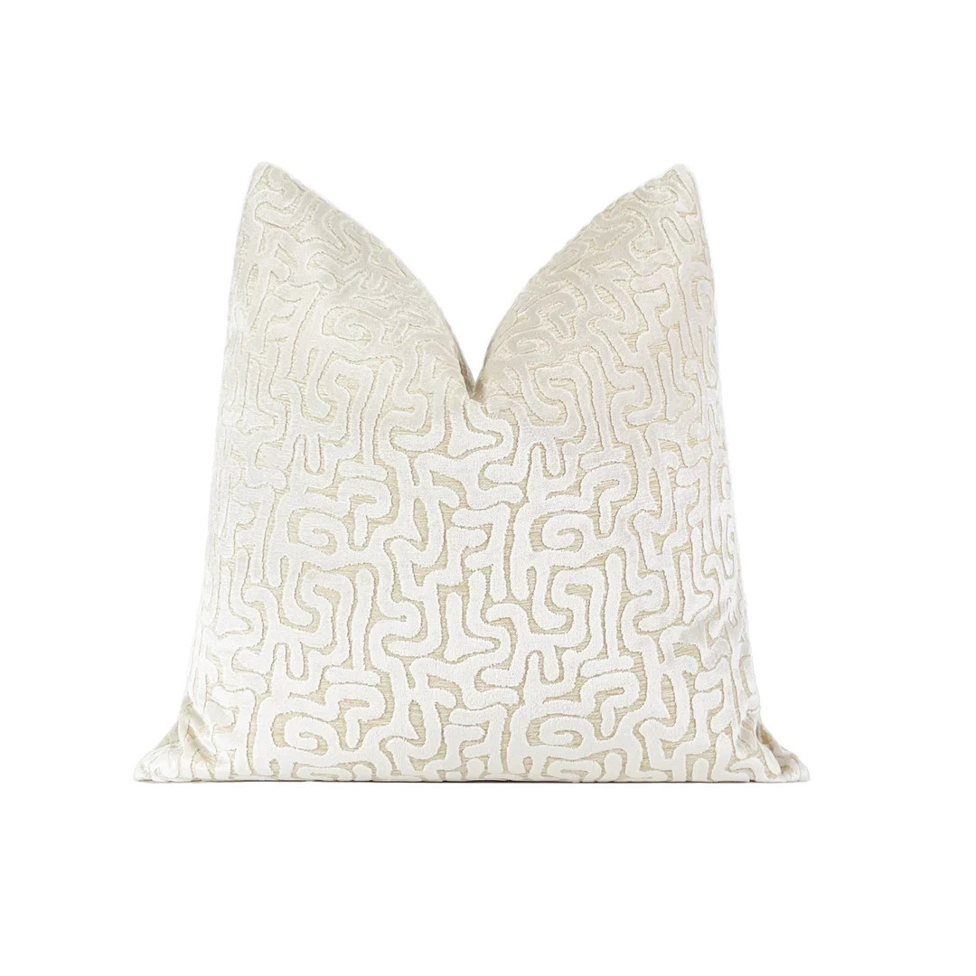 Ivory Maze Cut Velvet Pillow Cover Designer Throw Pillow Cover, 20x20, 22x22, 24x24, 26x26, Lumba... | Etsy (US)