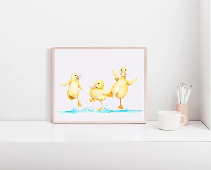Click for more info about Ducks in the rain Print,  decor, duckling wall art, cute watercolor painting, duck nursery, ducks...