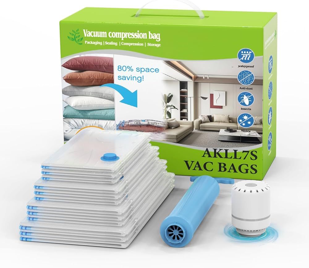 AKLL7S Vacuum Storage Bags, 12 Combo Space Saver Bags (3 Jumbo, 3 Large, 3 Medium, 3 Small) with ... | Amazon (US)