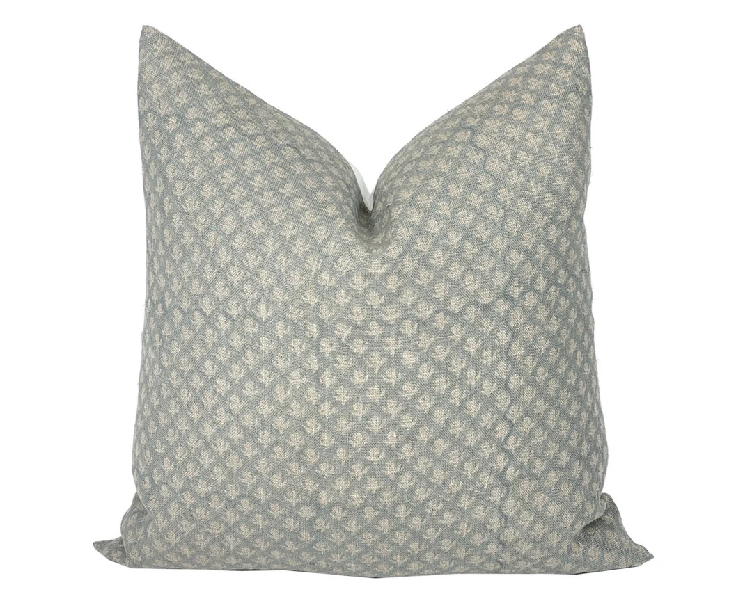 MEADOW Designer Soft Grey Blue Linen Pillow Cover, Block Print Pillow, Farmhouse Pillow, Neutral ... | Etsy (US)