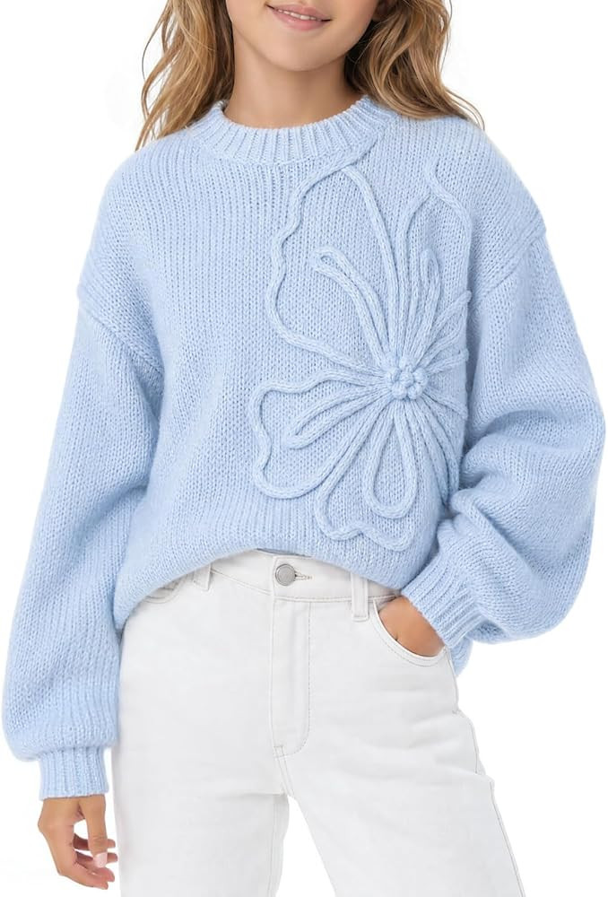 Haloumoning Girls Flower Knit Pullover Sweaters Casual Jumper Tops 5-14Y | Amazon (US)