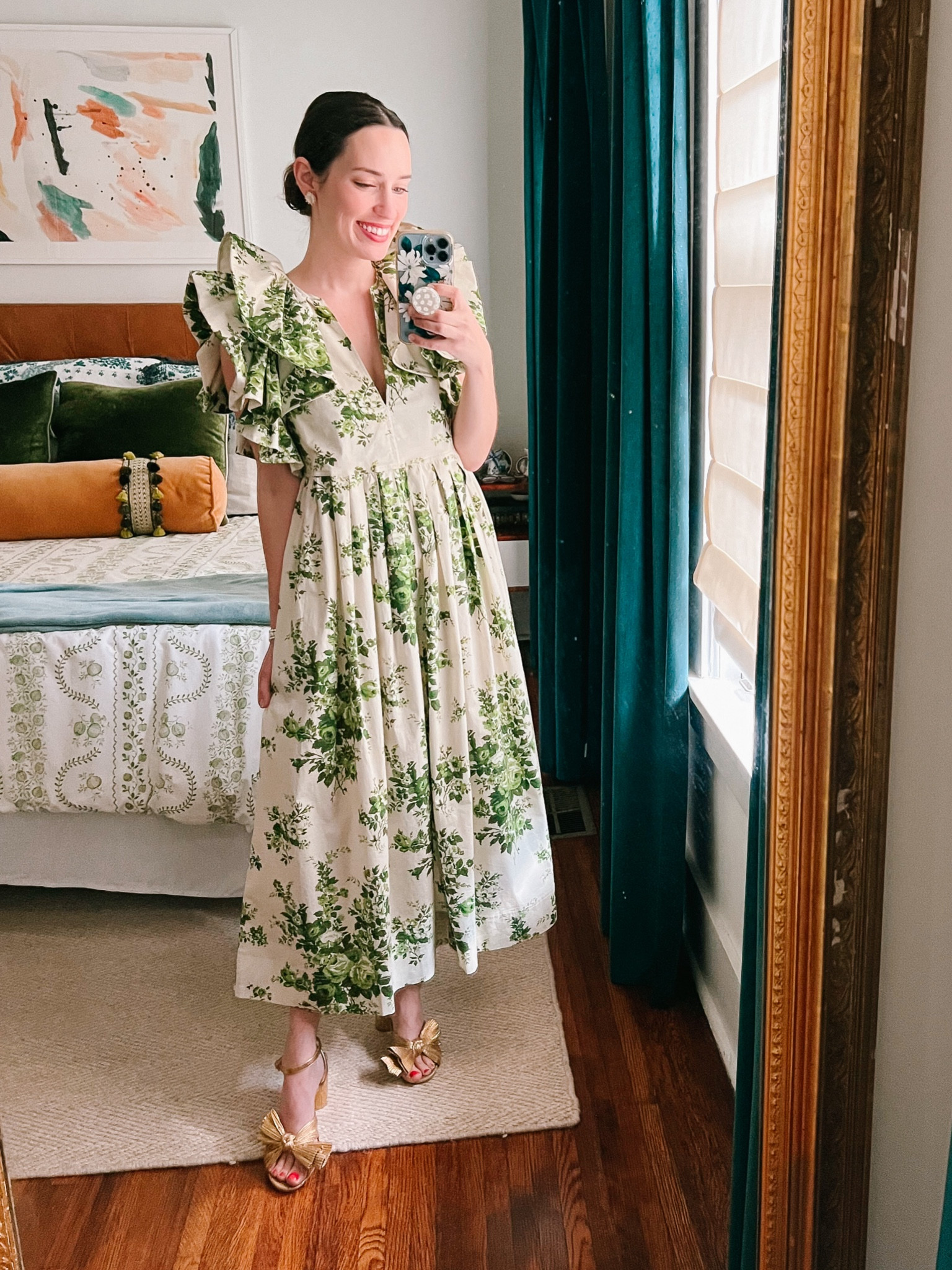 green and white floral hillsborough midi dress Elsie Floral Midi Dress main image 0