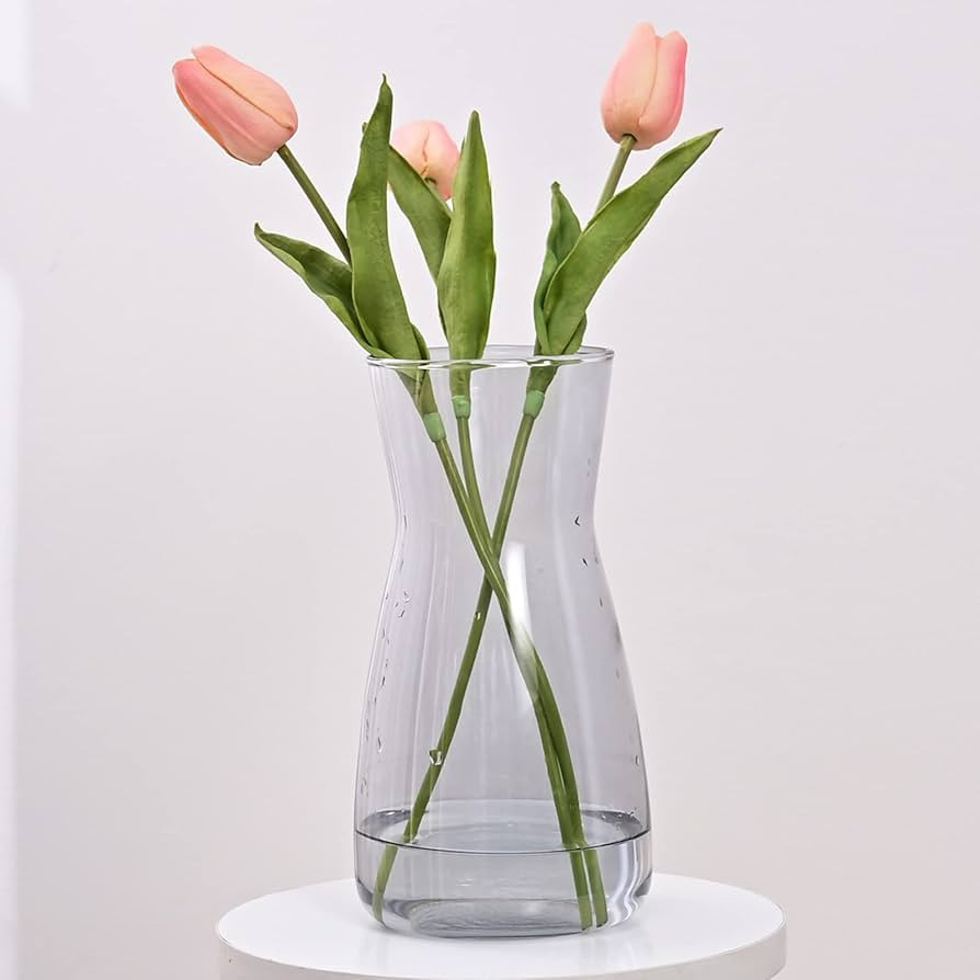 Glass Vases for Flowers, 8 Inch Tall Ins Modern Gray Crystal Clear Glass Vases for Centerpieces H... | Amazon (US)