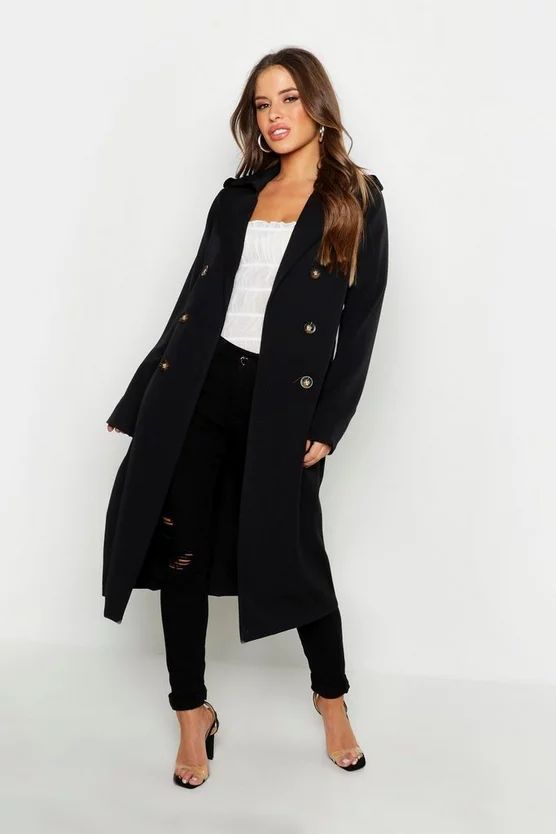 Petite Utility Button Detail Trench Coat | Boohoo.com (US & CA)