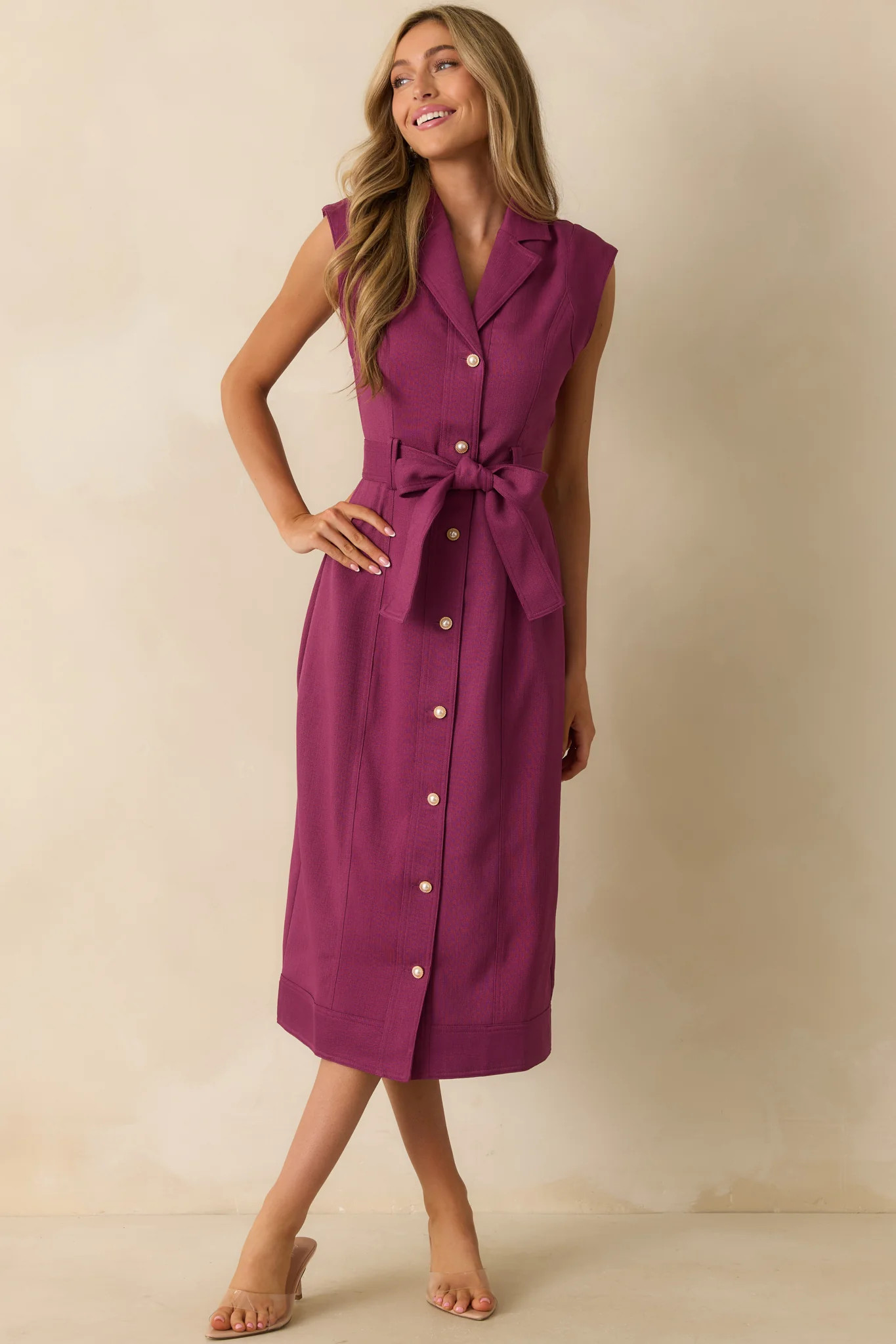 Prosperina Jacqueline Plum Wine Midi Dress | Red Dress