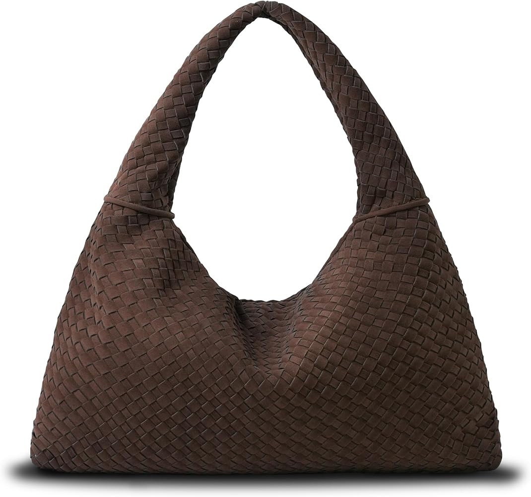 Vegan Leather Woven Tote Bag, Vintage Suede Hobo Bag, Suede Woven Purse, Large Leather Shoulder B... | Amazon (US)