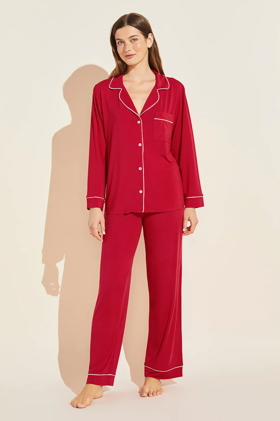 Gisele TENCEL™ Modal Long PJ Set - Haute Red/Ivory | Eberjey