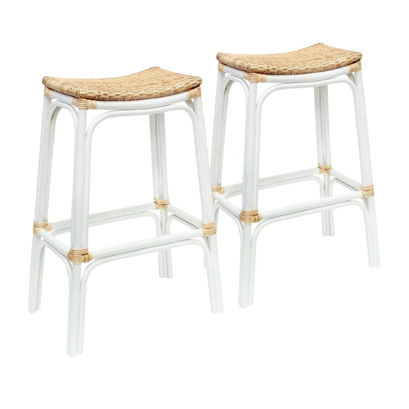 Set of 2 Indah Rattan Backless Barstool, White | At Home